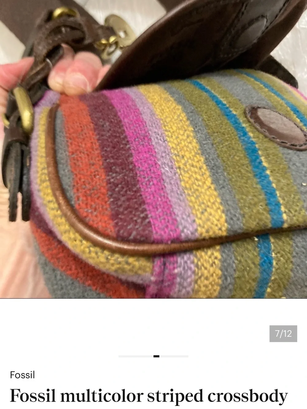 Fossil Brown Leather & Multicolor Striped Crossbody